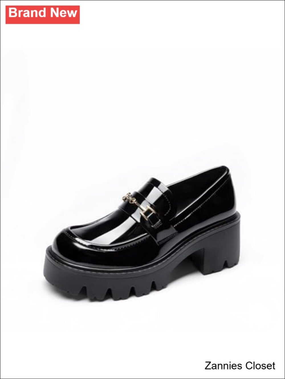✨ Chunky Platform Loafers Faux Leather Memory Foam Chain Slip-On